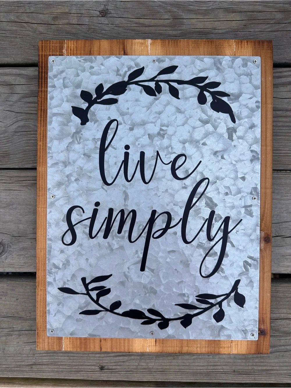 Live Simply Galvanized Metal Wall Sign - Black on Silver